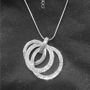 Silver Tone Three Ring Pendant Necklace